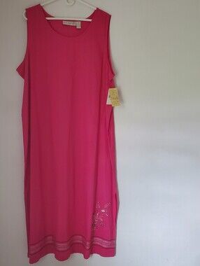 Vintage Jane Ashley Linen Blend Dress Size 2X Embroidered Sleeveless Pink Summer